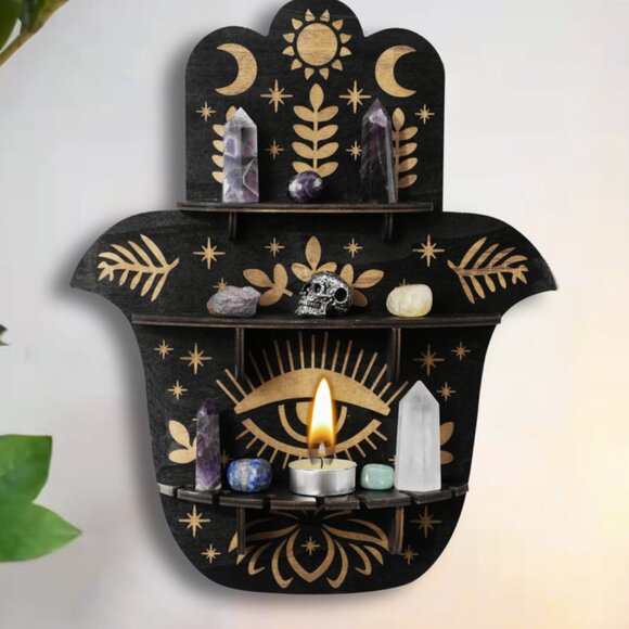 HAMSA Evil Eye Hand Protection Boho Bohemian Buddha Home Decor Wall Shel… - Picture 2 of 4